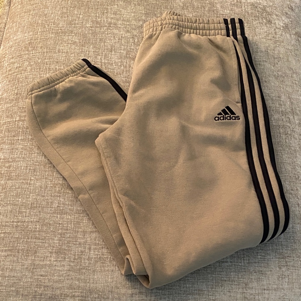 Adidas Kids Beige Joggers with Black Stripes